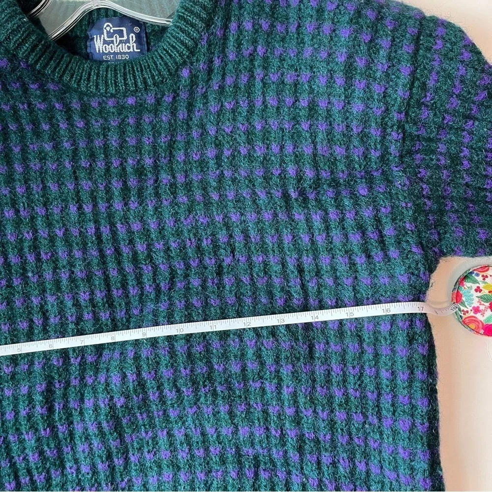 Vtg Woolrich Sweater Sz Medium 60s Knit Teal/Purple Wool